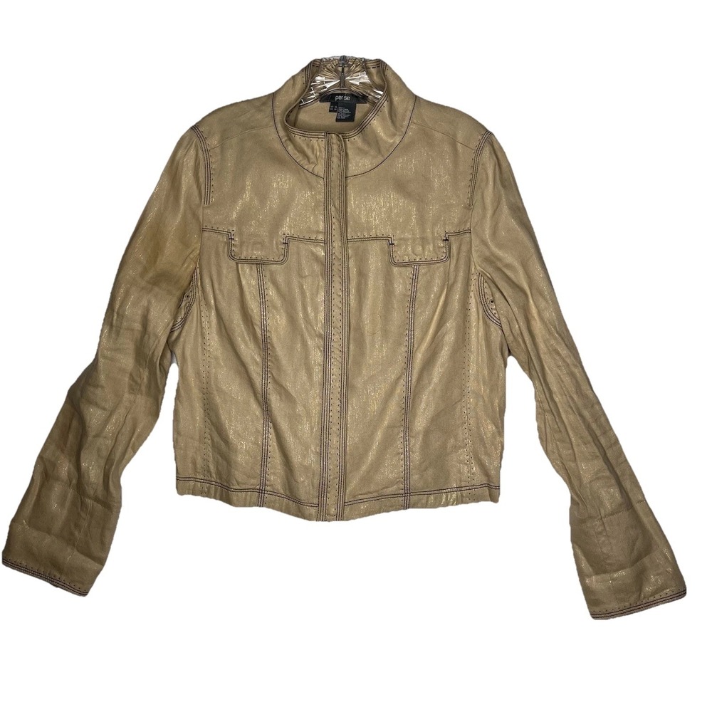Per Se By Carlisle Gold Shimmer Stitching Detail Jacket Coat Linen Blend 16